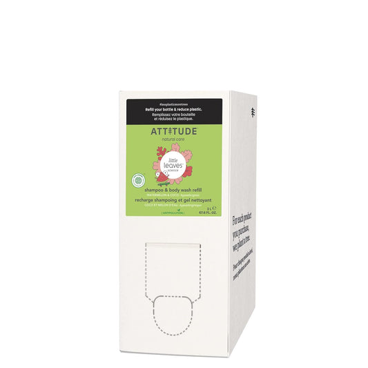 ATTITUDE Shampoo and Body Wash for Kids, EWG Verified Hair and Body Cleanser, Dermatologically Tested Soap, Plant and Mineral Based Bath Products, Vegan, Bulk Refill, Watermelon and Coco, 67.6 Fl Oz