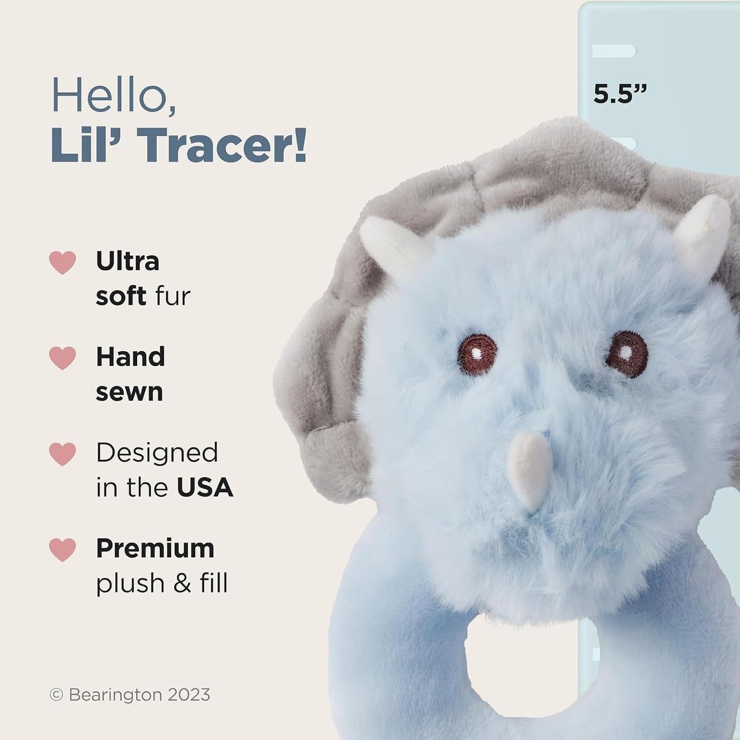 Bearington Collection Bearington Lil' Tracer Plush Stuffed Animal Dinosaur Soft Ring Rattle - 5.5 Inch - Dinosaur Rattle