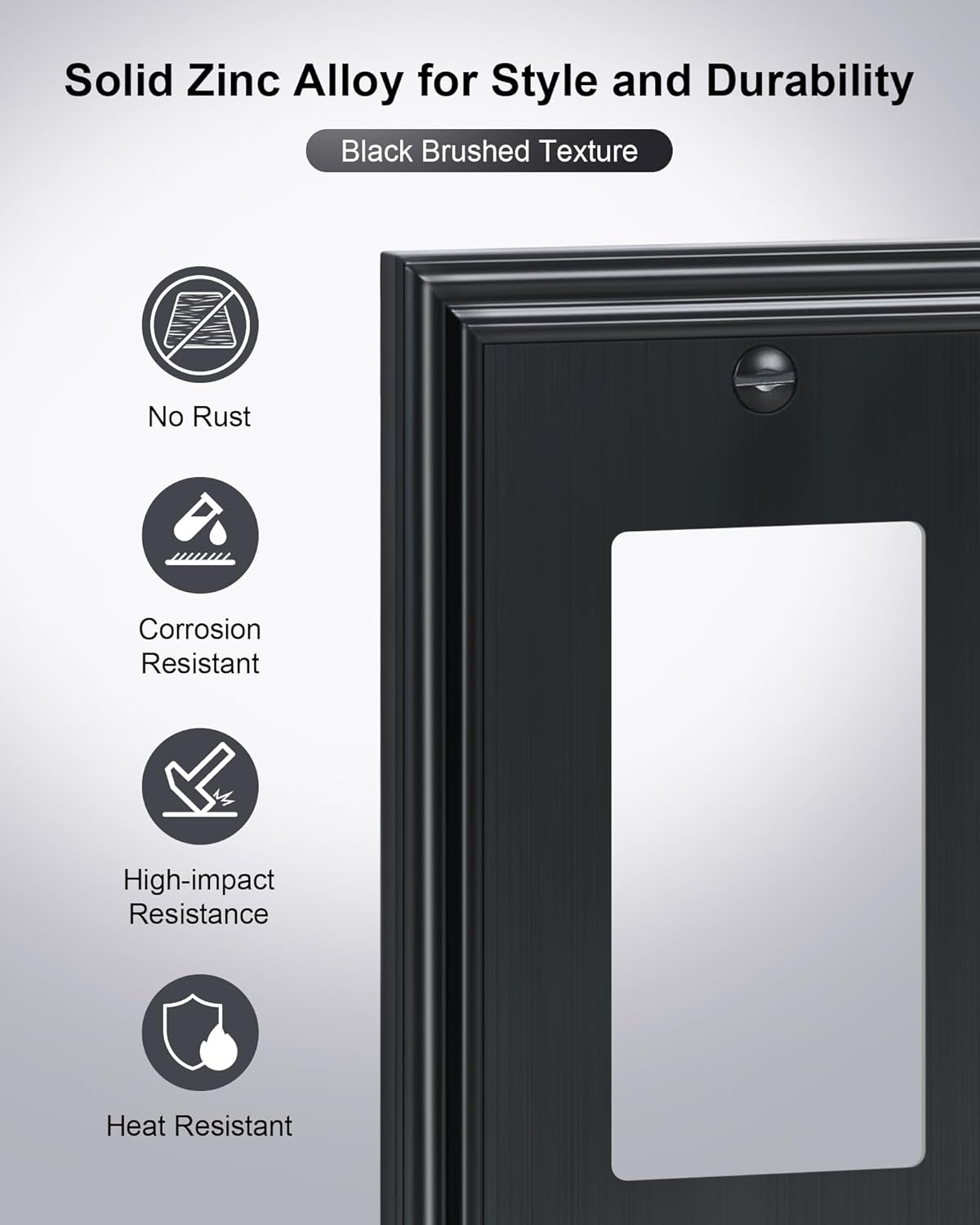 TREWELL 4-Pack Black Decorative Switch Plates and Outlet Covers, Durable Zinc Alloy, Compatible with Decorator Outlet Receptacle, Rocker Switch, Dimmer Switch, GFCI Outlets, Size 3.15''W x 4.92''H