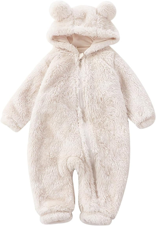 Newborn Baby Bear Fleece Romper One-Piece Footies Jumpsuit Pajama Infant Outfit for Baby Boys Girls