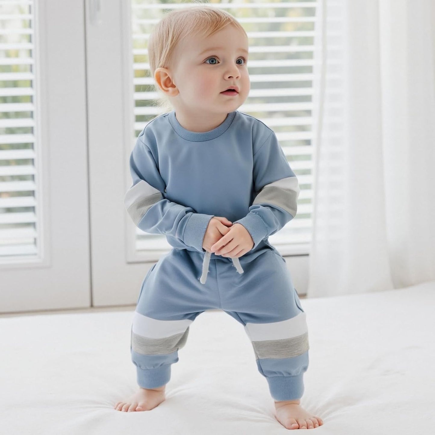 Kupretty Toddler Baby Boy Fall Winter Clothes Color Block Long Sleeve Sweatshirt Pullover Tops + Joggers Pants Outfit Set