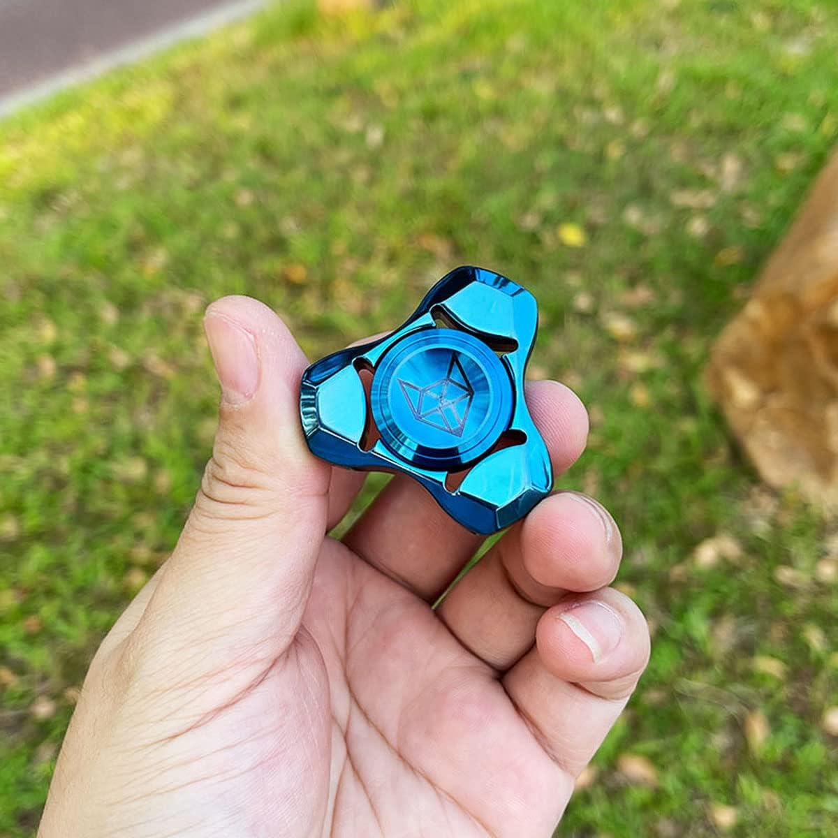 FREELOVE Metal Fidget Spinner, Stainless Steel Heavy, Long Spinning Toys, Cool Silent, Small Mini Fox Figette Spiner for Adults Men Anxiety, Quiet Bearing, Blue