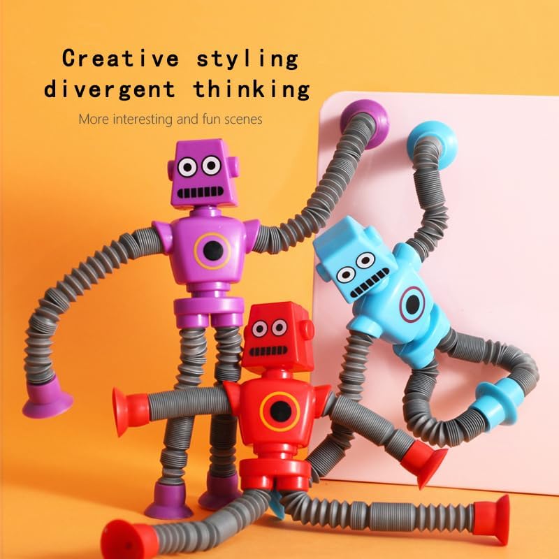 6PCS Telescopic Suction Cup Robot Toy,pop Tubes,Toys for Kids,Toddler Travel Toys,Toddler Sensory Toys,figette Toys,Fidget Toys for Kids,Treasure Box prizes,Small Toys for Kids prizes