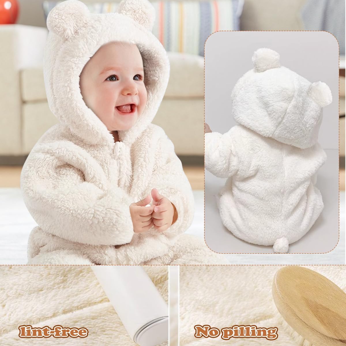 Newborn Baby Bear Fleece Romper One-Piece Footies Jumpsuit Pajama Infant Outfit for Baby Boys Girls