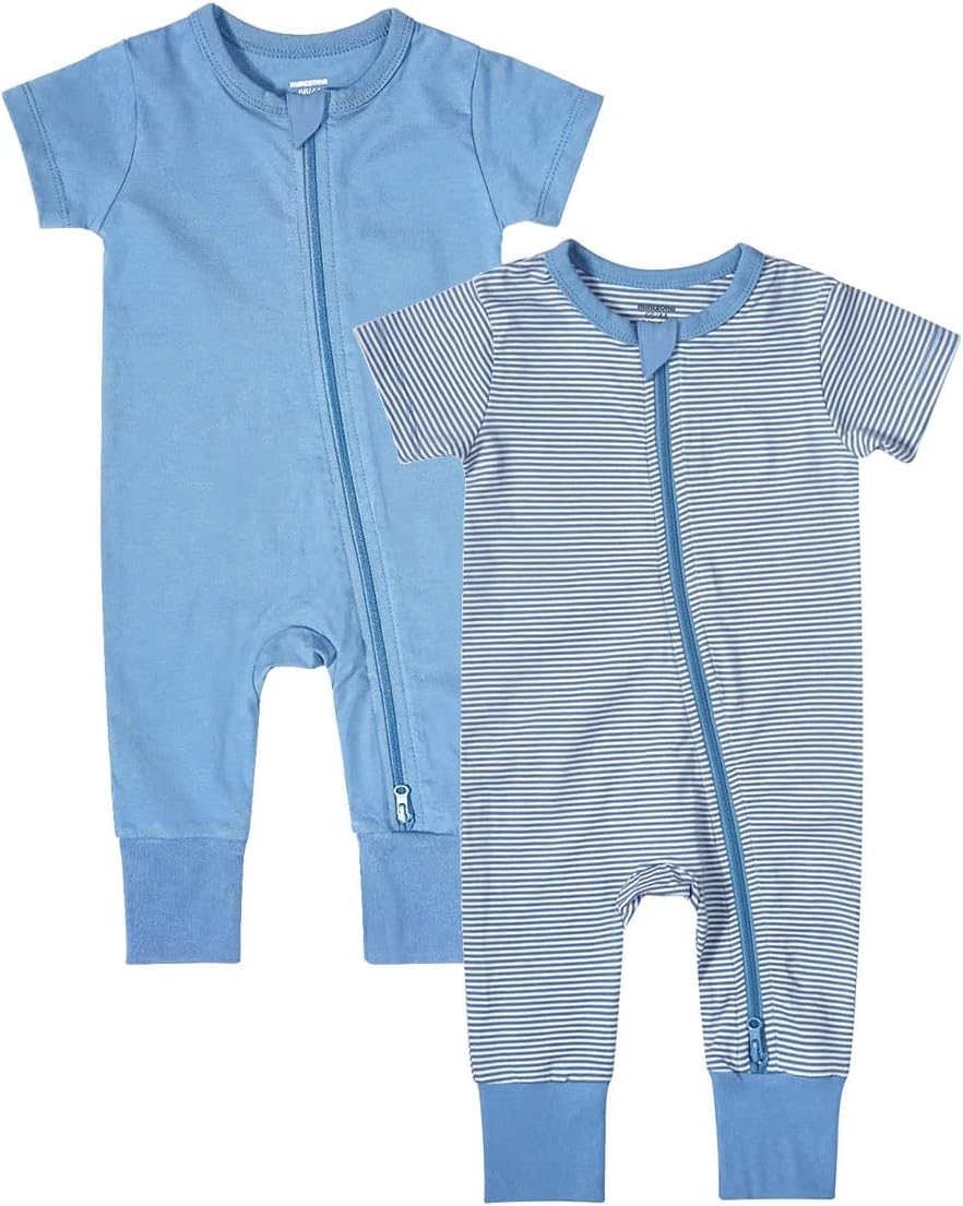 Teach Leanbh Baby Boys Girls 2-Pack Romper Jumpsuits Cotton 2 Way Zipper Short Sleeve Footless Sleep and Play 3-24 Months