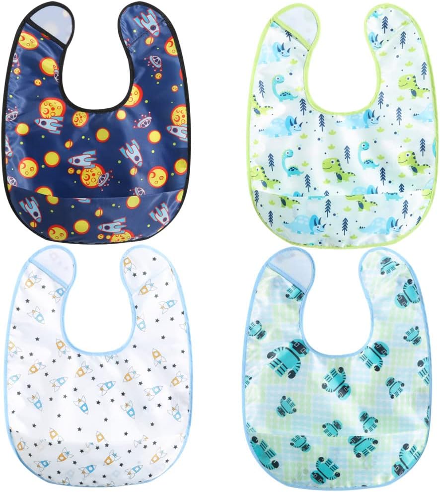 Baby bibs Waterproof Toddler bib - Feeding bib with Pocket for Infant Boy Girl Washable 6-36M