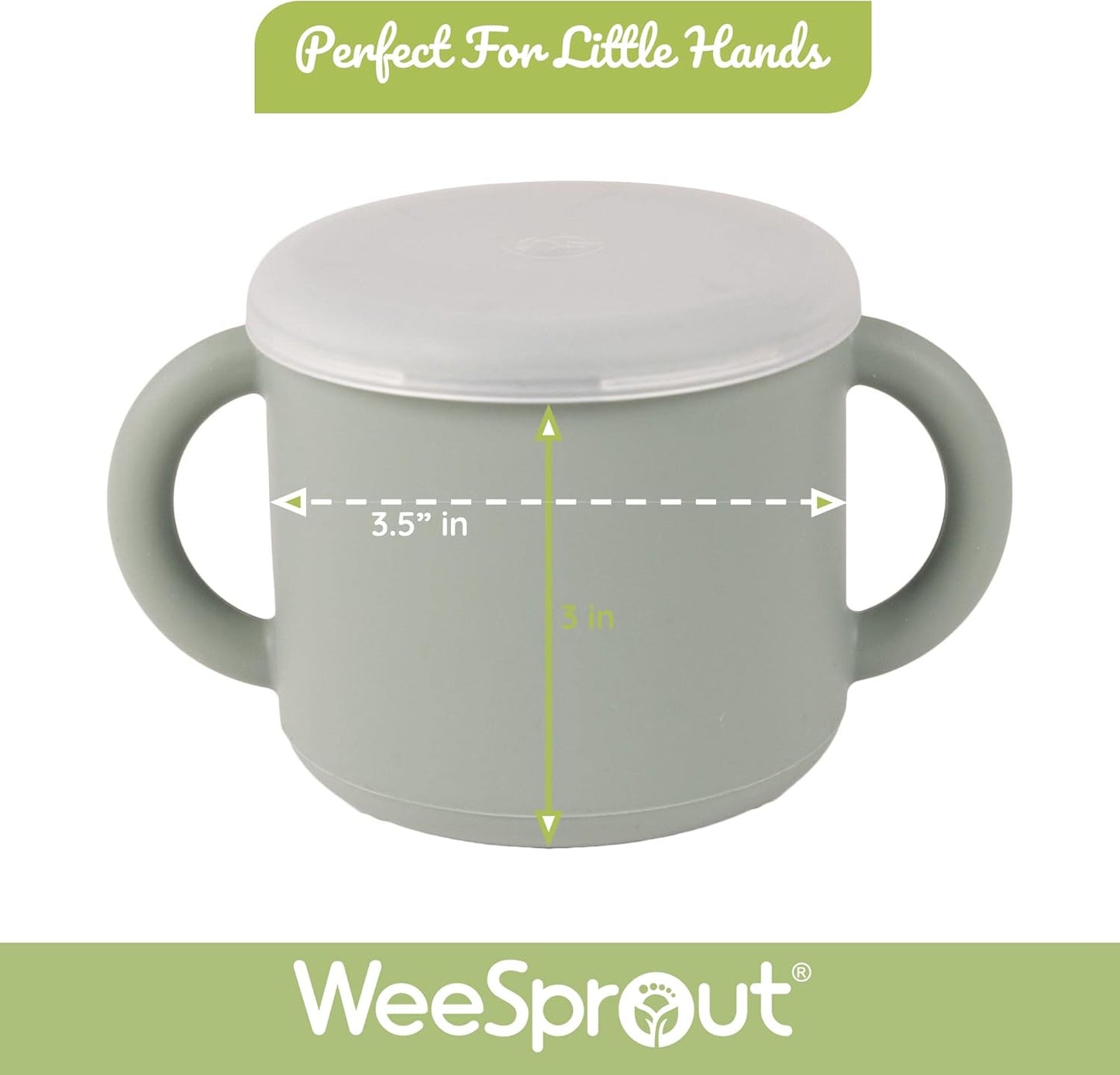 WeeSprout Snack Containers, Food Grade Silicone Cups, Spill-Proof Tops For Toddlers and Babies, Premium Hard Plastic Travel Lids, Dishwasher Safe, Set of 2 Snack Catchers