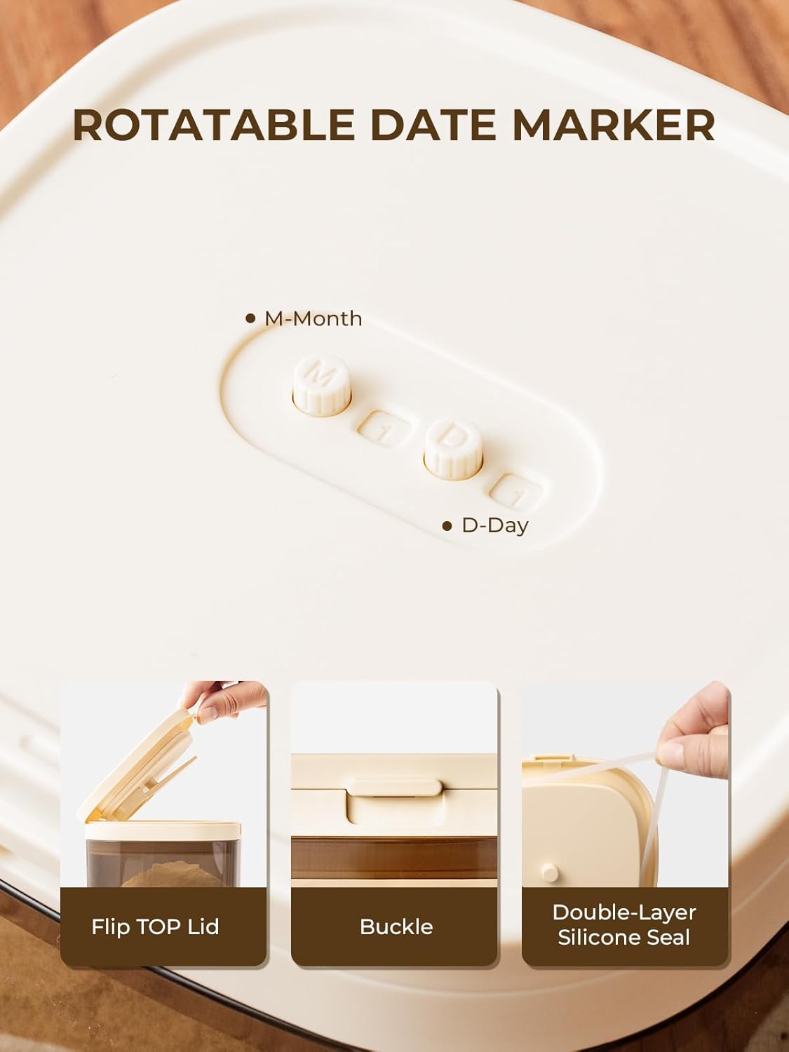 Travel Formula Container, 800ml BPA-Free Baby Formula Dispenser On The Go with Flip Top Lid, Magnetic Spoon & Date Marker, 13OZ, 0.84LB, 380g, Brown