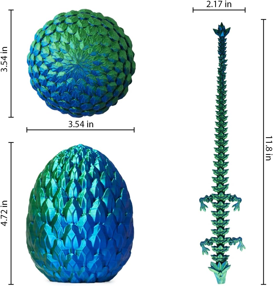 3D Printed Dragon Egg, Beautiful Flexible Joints Executive Desk Toys, Gifts for Adults and Kids (Laser Blue&Green)