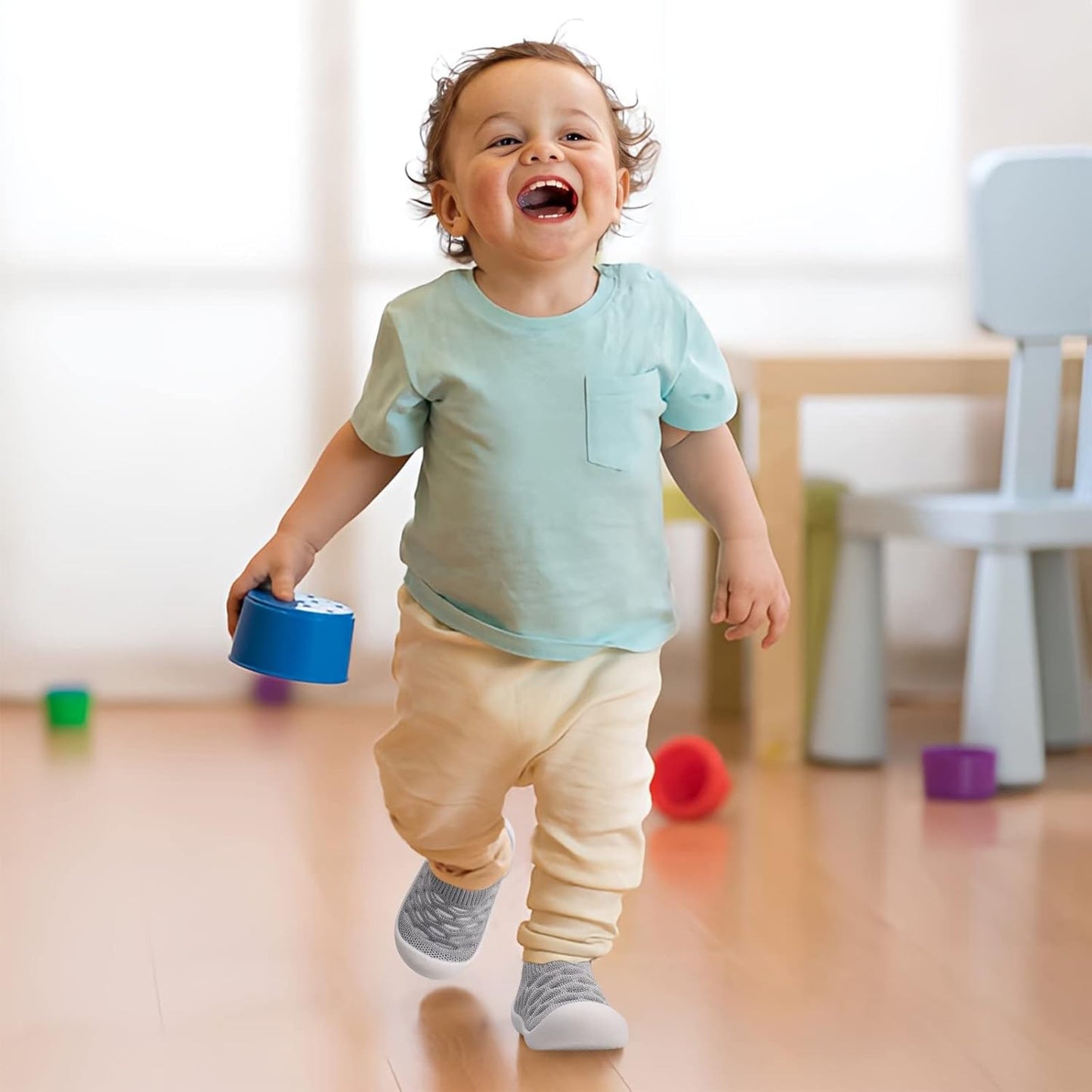 Baby First-Walking Shoes 1-4 Years Kid Shoes Trainers Toddler Infant Boys Girls Soft Sole Non Slip Cotton Canvas Mesh Breathable Lightweight TPR Material Slip-on Sneakers Outdoor