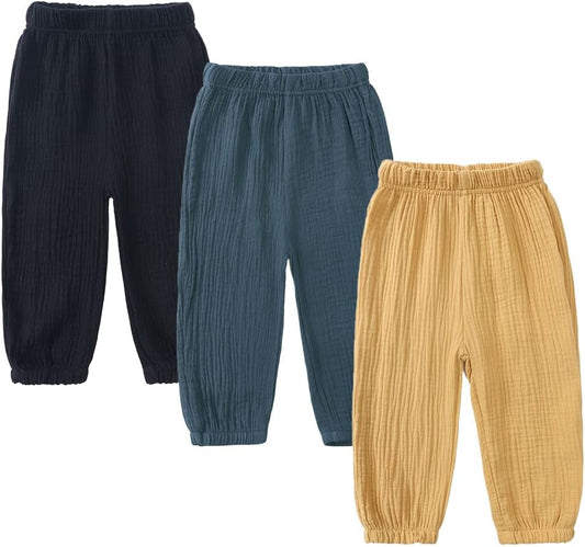 MYGBCPJS Baby Boys Girls Cotton Linen Trousers Kids Casual Ankle Pants Loose Long Bloomers