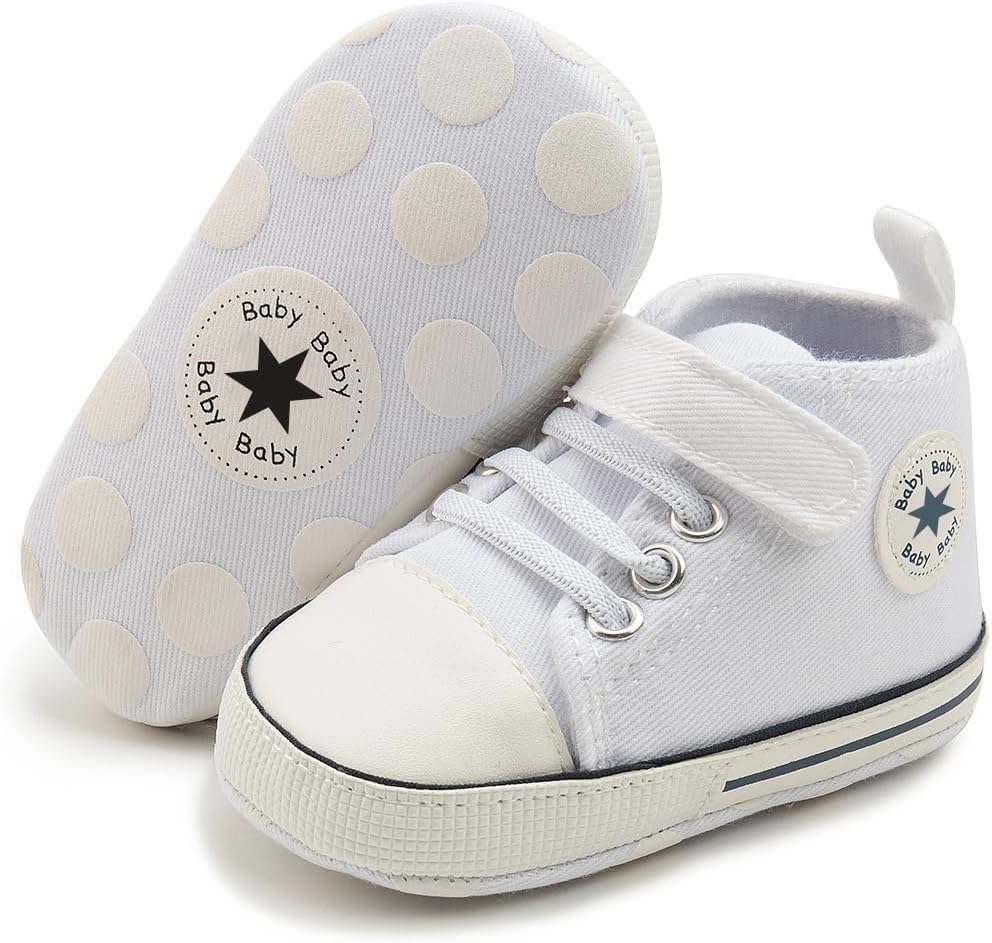 Unisex Baby Girls Boys Canvas High-top Shoes, Newborn Infant Anti-Slip Soft Sole Frist Walking Breathable Sneakers