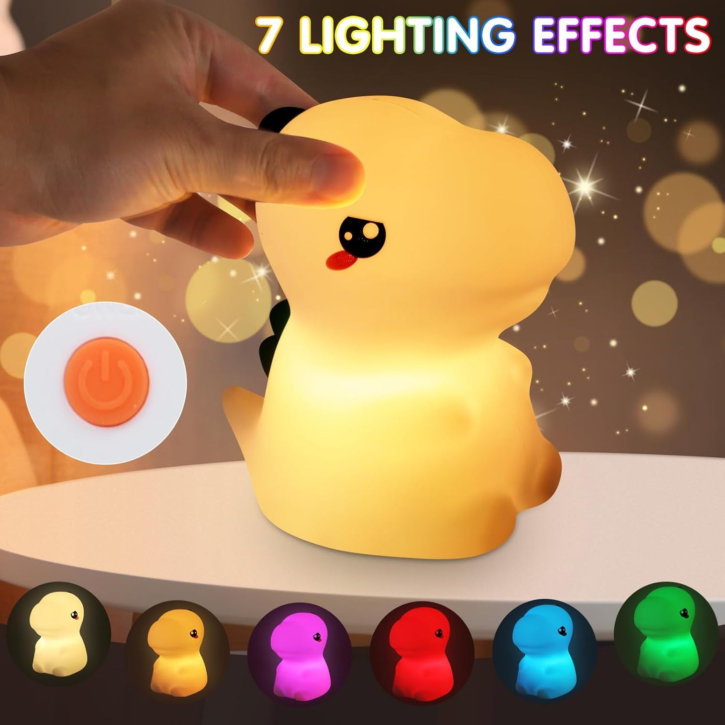 Night Light for Kids, 7 Color Changing BPA-Free Silicone Lamp with Touch Control, Eye Protection, Rechargeable Battery, Soft & Safe Nursery Lamp for Boys & Girls (Dinosaur)