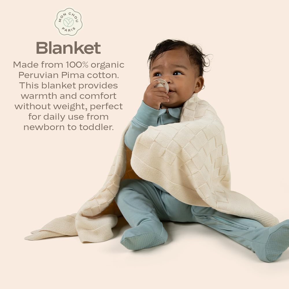 MON CHOU Premium Knit Baby Blanket - Luxuriously Soft Pima Cotton Throw for Crib, Nursery, or Stroller - Lightweight, Breathable Organic Cotton Baby Blanket - 30” x 37”