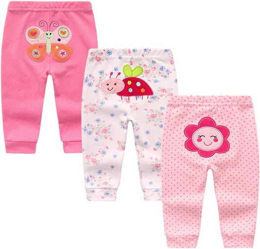 Unisex Newborn Baby Cotton 4-Pack Pants Embroidery Pringting Casual Leggings 0-24 Months for Boys and Girls