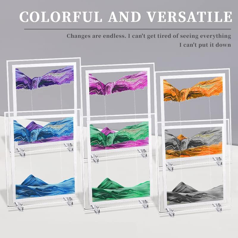 Moving Sand Art Picture 3D Deep Sea Sandscapes Sand Art Liquid Motion Bubbler Timer for Adult Kid Desktop Art Toys for Home Decor and Office(Square+Black+7In)