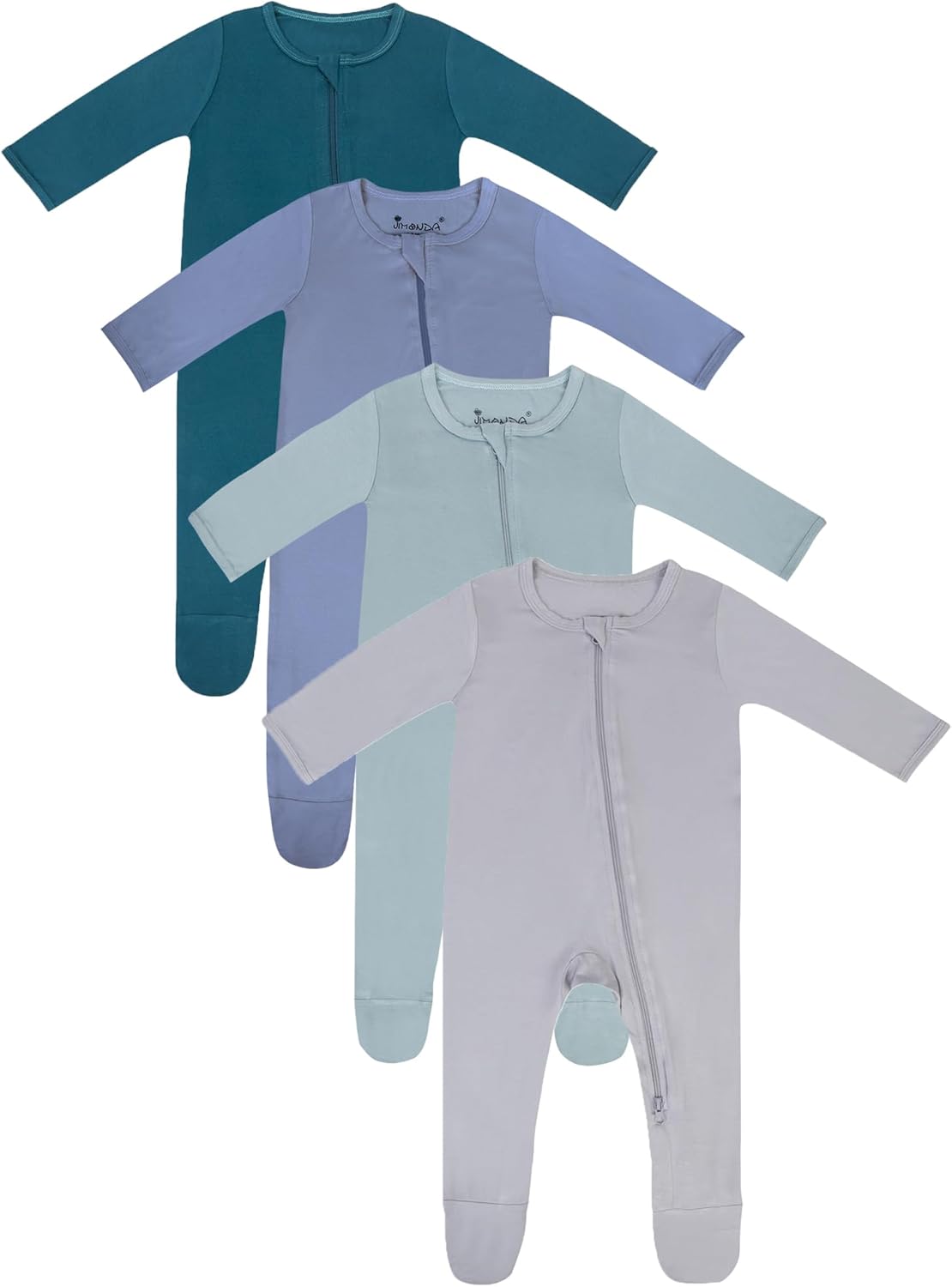 Jimonda Baby Boy Romper 4-Pack - Bamboo Zip-Up Pajamas for 0-24 Months,Unisex Footed Sleepers,Ultra-Soft Stretchy Fabric
