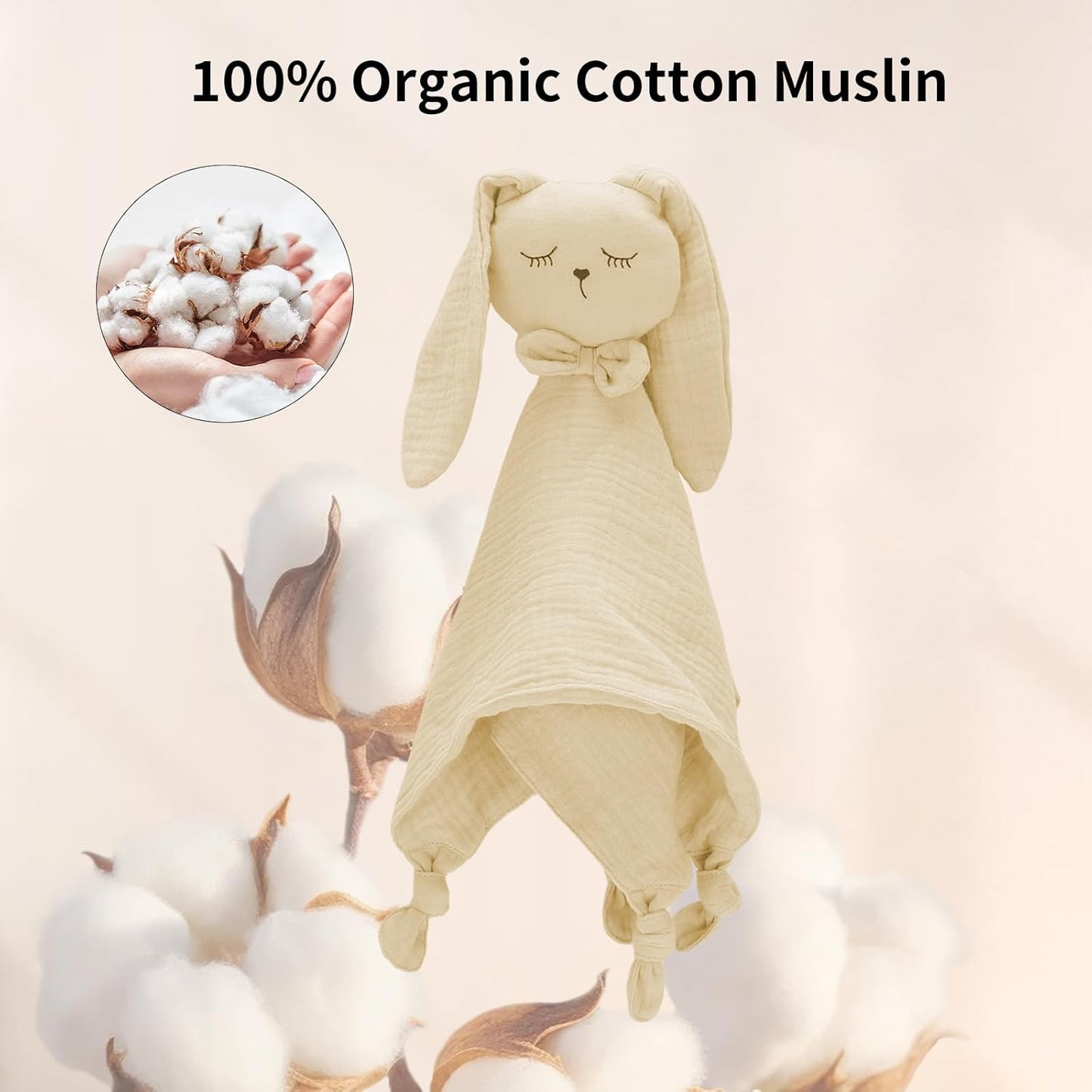 Easter Organic Cotton Muslin Bunny Loveys for Babies Baby Security Blanket Baby Snuggle Toy Newborn Essentials Must Haves(Rabbit-Off White)