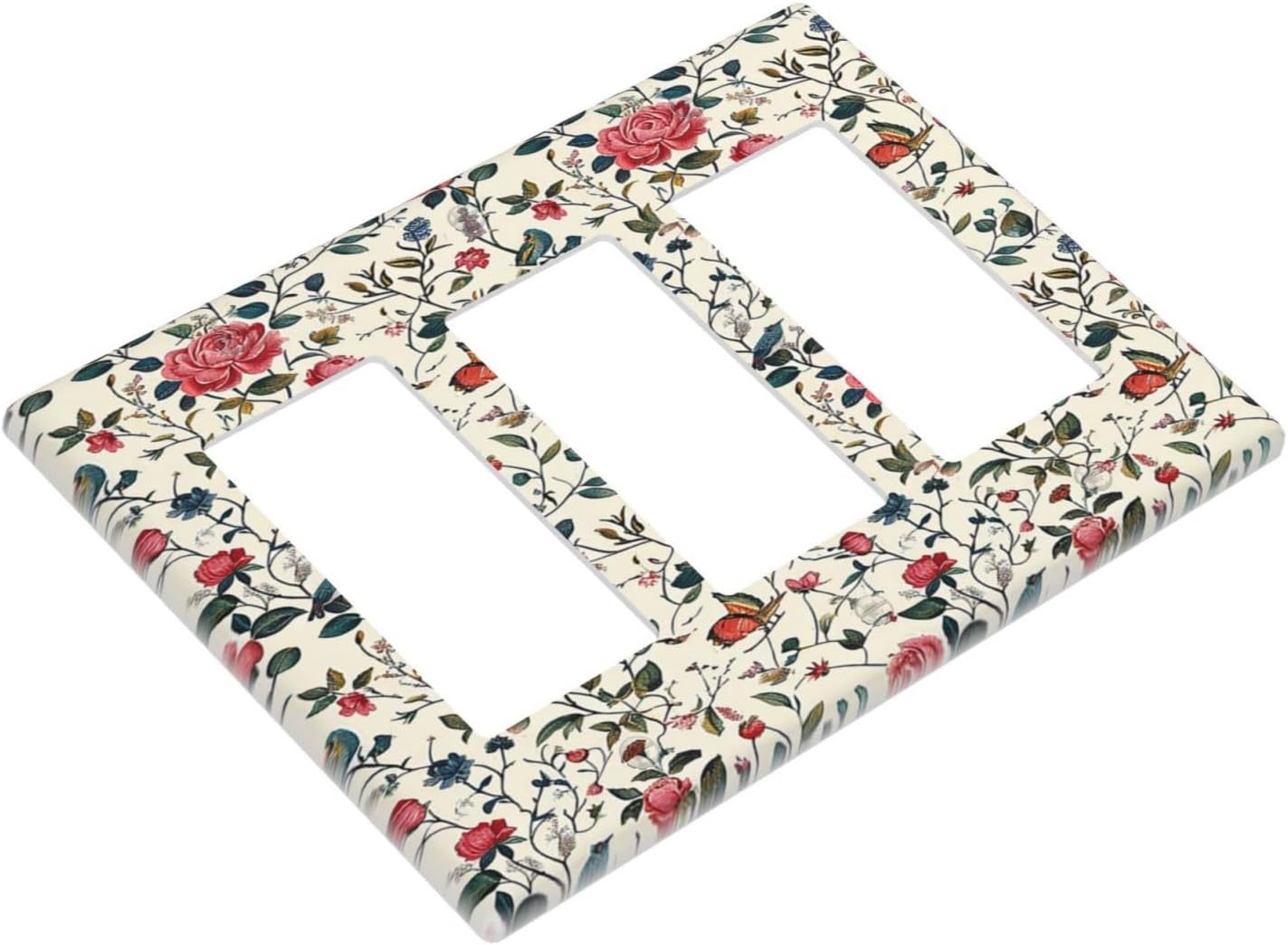 Light Switch Covers Vintage Flowers Rose Leaf Bird Butterfly 3 Gang Rocker Electrical GFCI Decorative Triple Outlet Wall Plate Cover Switchplate for Bedroom living Room Decor