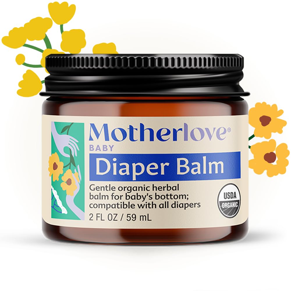 Motherlove Diaper Balm (2 oz) Organic Herbal Diaper Rash Cream—Cloth diaper Safe, Zinc Oxide- & Petroleum-Free