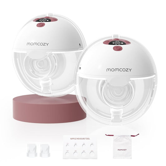 Momcozy M5 Lite Hands-Free Wearable Breast Pump, DoubleFit Flange for Baby-Like Comfort, 3 Modes & 9 Suction Levels, No Flange Insert or Hard Carry Case, 24mm, 2-Pack, Cozy Red