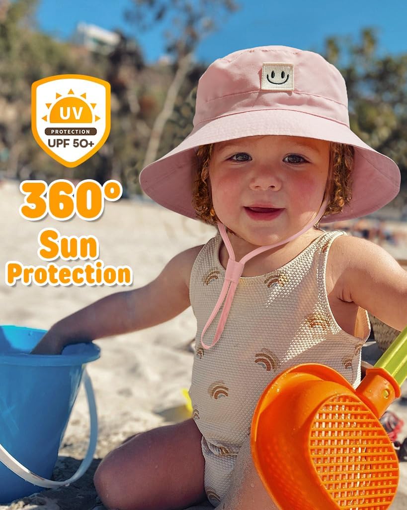 FURTALK Baby Sun Hat Smile Face Toddler Boys Girls Bucket Hat 0-5 Years Kids UPF 50+ Sun Protection Summer Hats