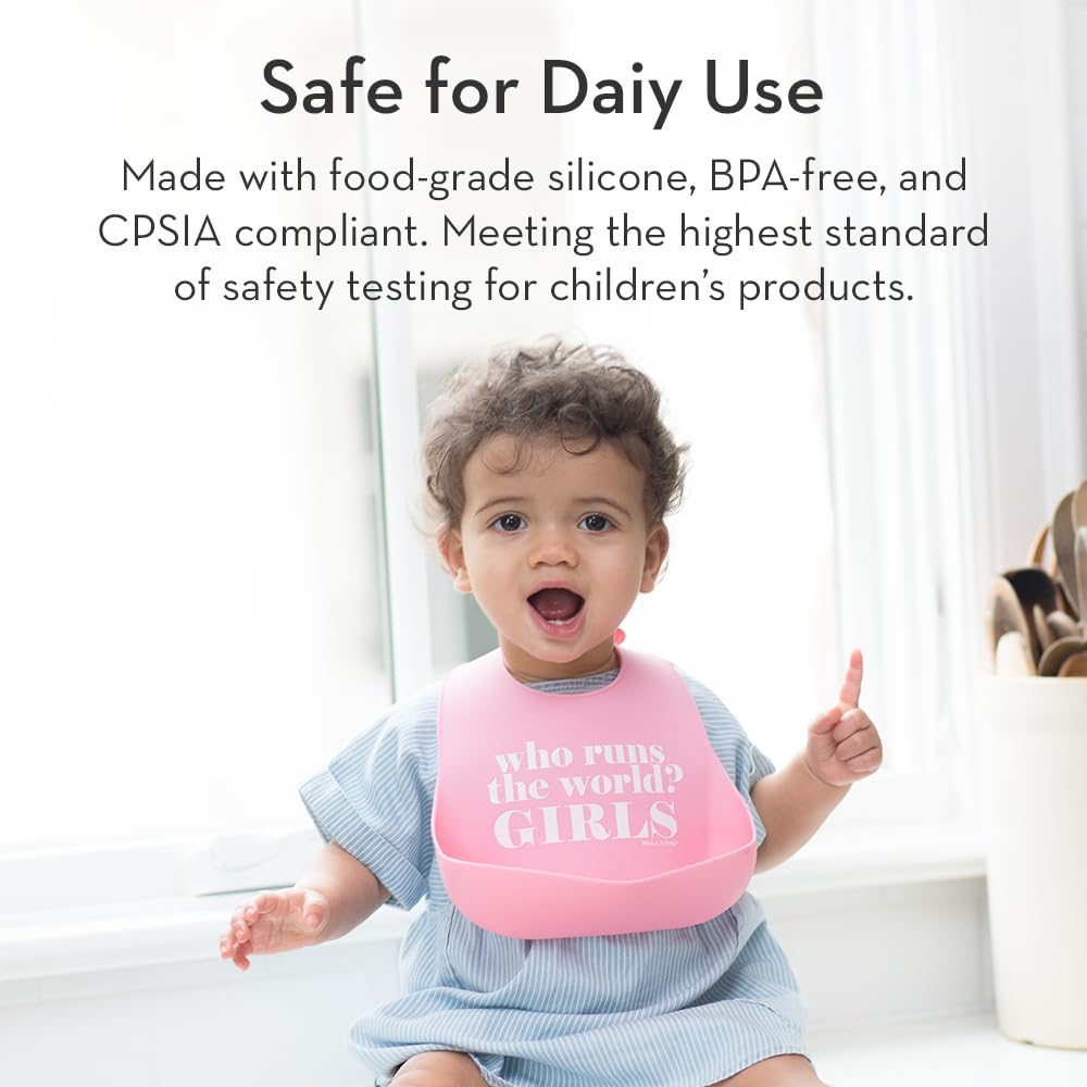 Baby Bib for Eating by Bella Tunno, Set of 2 Waterproof Silicone Bibs with Large Food Catcher, Adjustable Fit for Babies 4-12 months & Toddlers 1-3 Years, Boys & Girls, Food Critic & First Bite