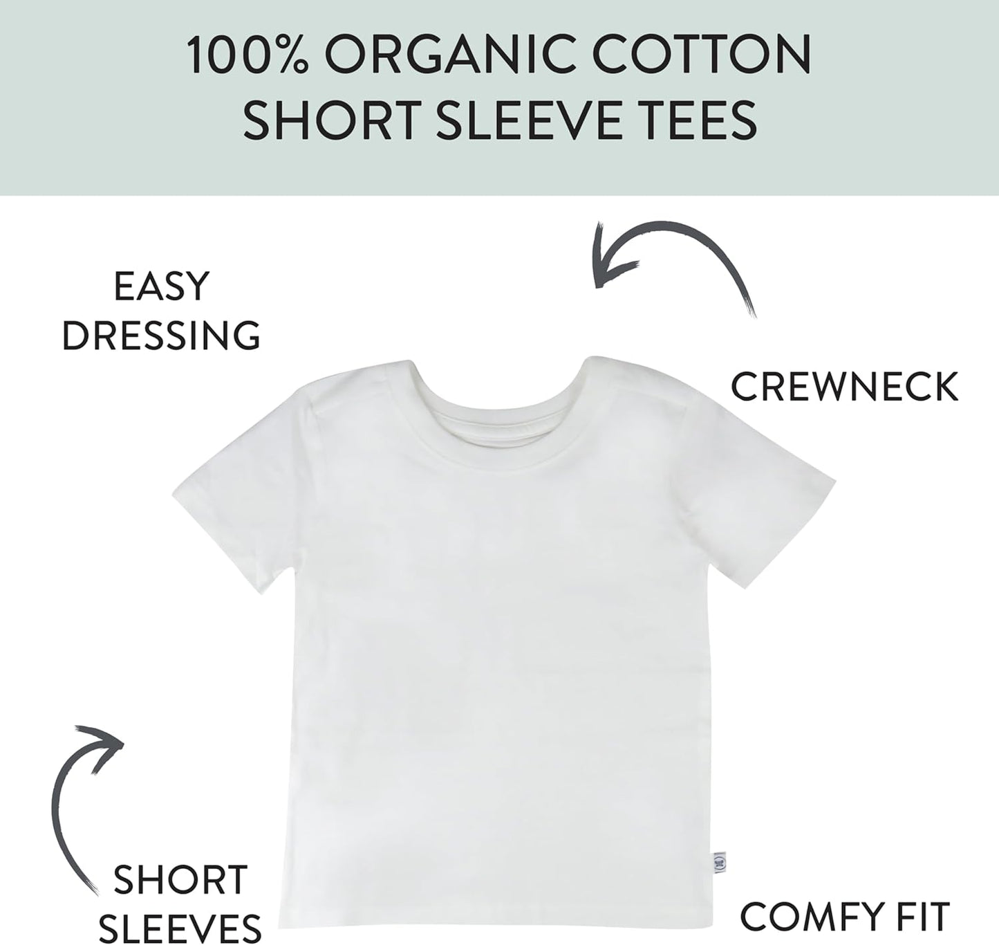 HonestBaby 5-Pack Short Sleeve T-Shirts 100% Organic Cotton Baby, Toddler, Little Kid, Boy, Girl, Unisex