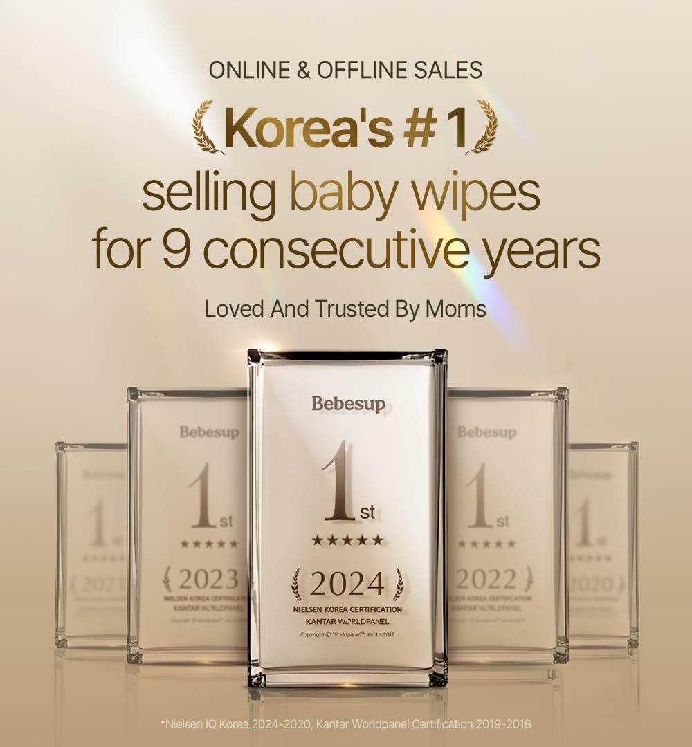 BEBESUP- Korea’s #1 Signature Eco Baby Wipes- 100% Plant-Based 99% Drinkable Water-Based Unscented Ultra-Thick Organic baby wipes Hypoallergenic for sensitive skin Flip-Top 560 Count (8 Packs)