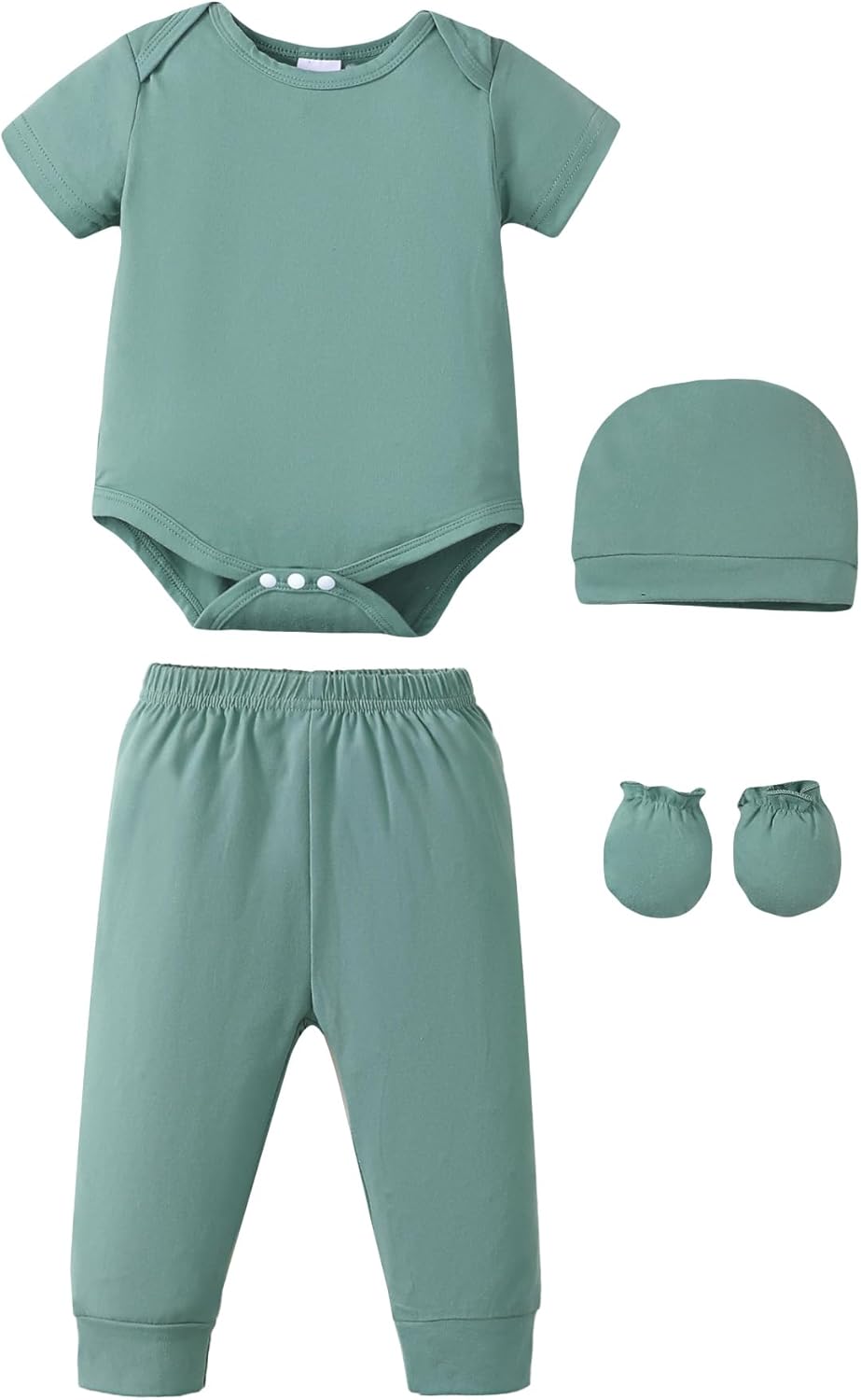 NZRVAWS Newborn Baby Boy Girl Clothes Unisex Infant Romper Pants Set Hat 4-Pack Outfits 0-12 Months 16 Pieces Toddler