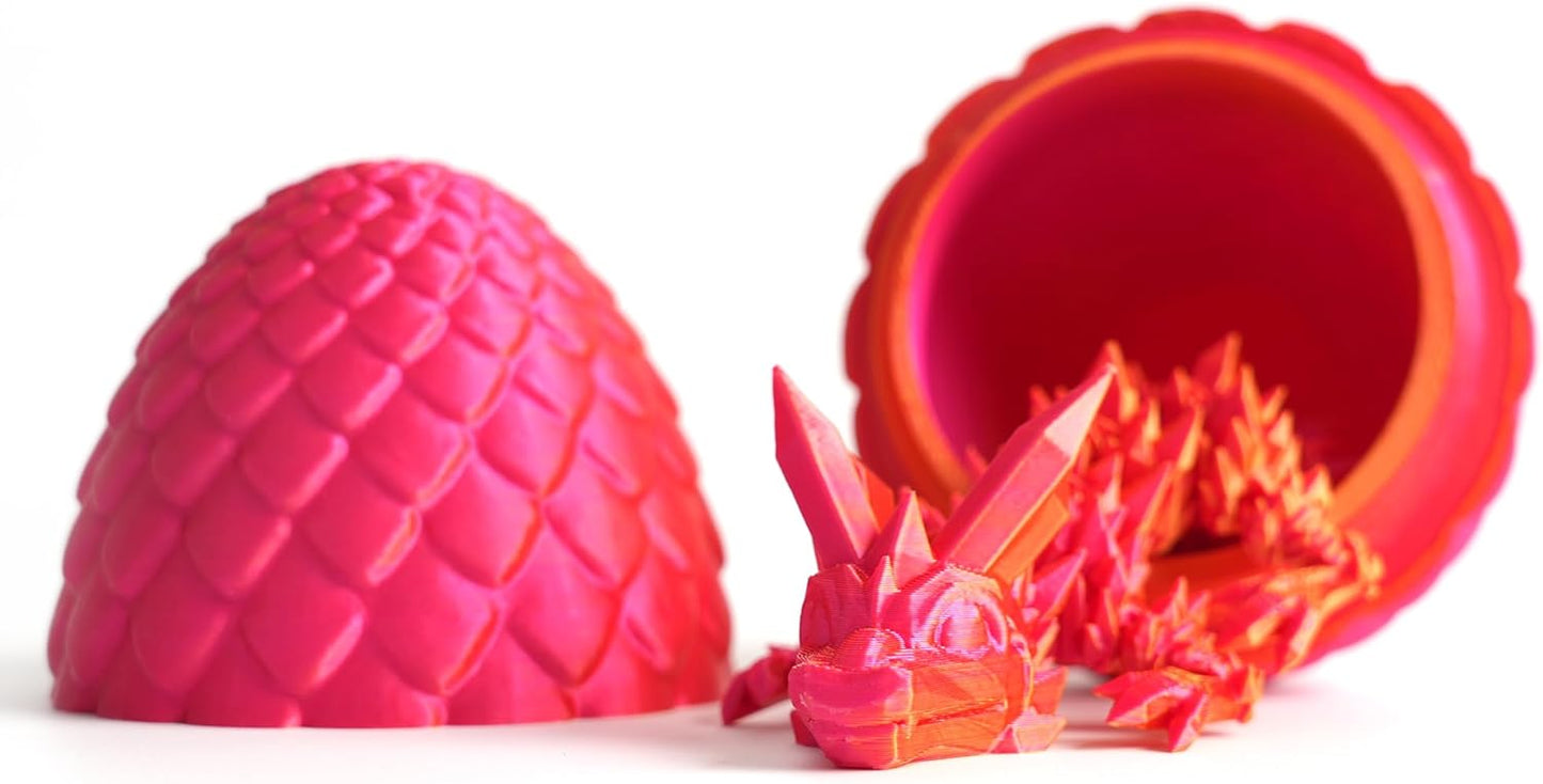 Dragon Egg - Surprise Egg with 8” Pearly Sheen Dragon Inside, 3D Printed Gift, Articulated Dragon Toy for Birthday, Home Decor (8” Red Mix Gold)