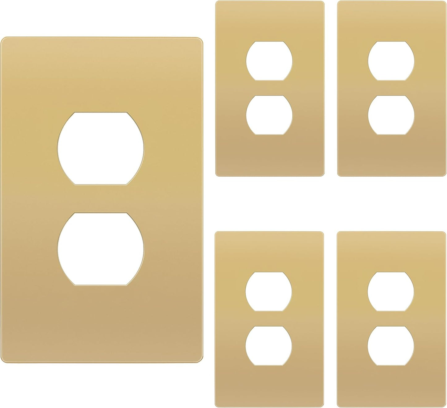 TG Mid-Size Screwless Duplex Wall Plate, Child Safe Receptacle Outlet Cover, Medium Size 1-Gang 4.88" H x 3.11" L, Polycarbonate Thermoplastic, UL Listed, SP-MS1-GD5P, Gold (5 Pack)