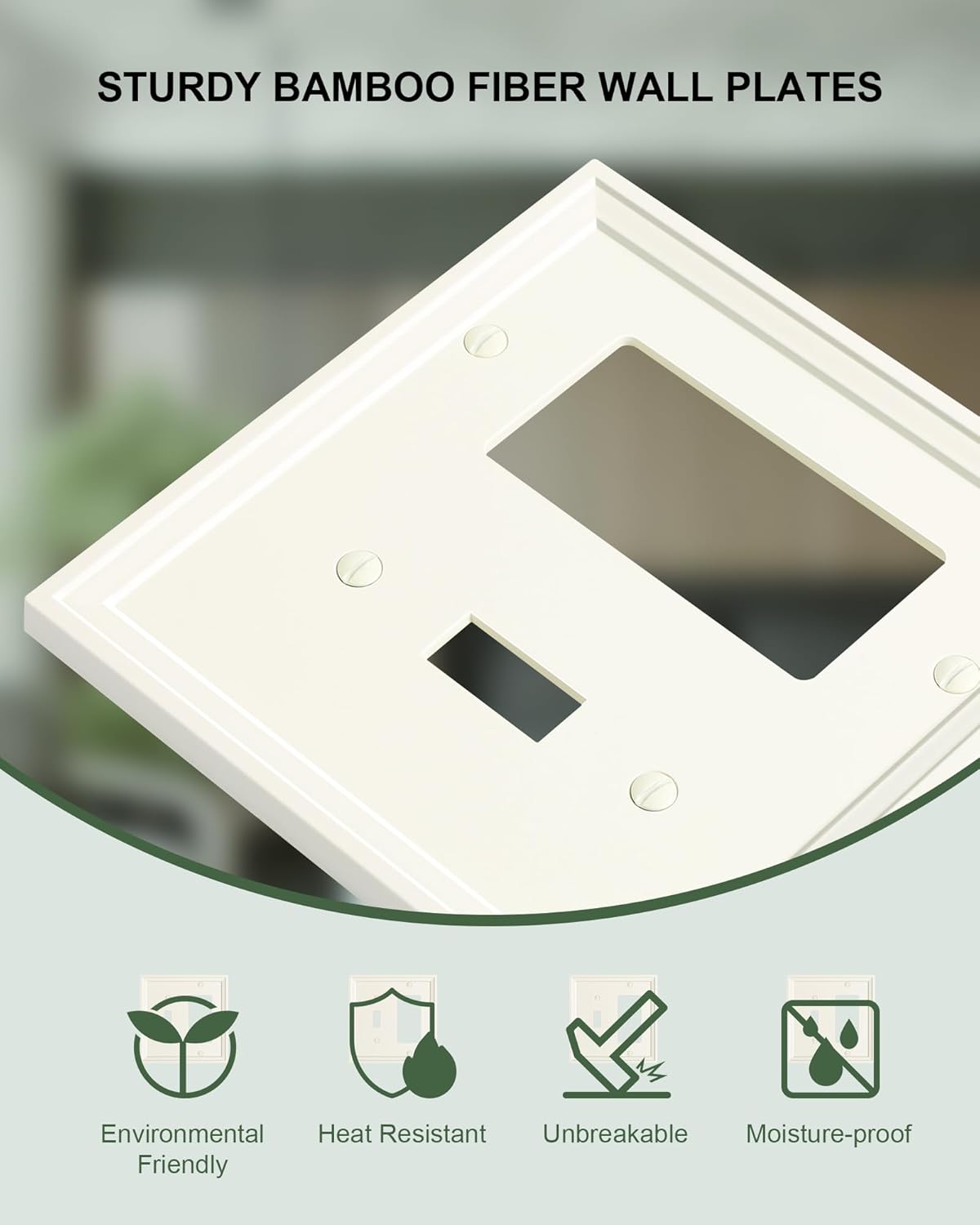 2-Pack Combo Toggle/Decorator Light Switch Cover Plate, Light Almond Modern Decorative Electrical Outlet Covers, Bamboo Fiber Wall Switch Plates and Outlet Covers