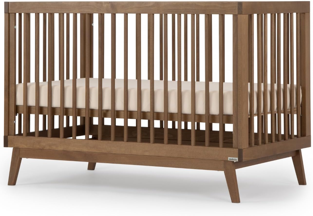 dadada Baby Soho 3-in-1 Convertible Wooden Crib to Toddler Bed - Made in Italy, GREENGUARD Gold Certified, Baby-Safe Finish, Sustainable Beech Wood, Modern Design, 3 Adjustable Heights (Walnut)