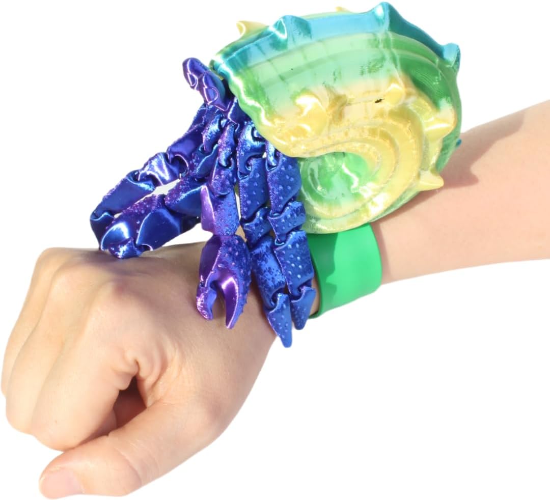 Cute Hermit Crab With Shell With Bracelets Fun Articulated Fidget Toy 3D Printed Desk Sculpture Basket Stuffers