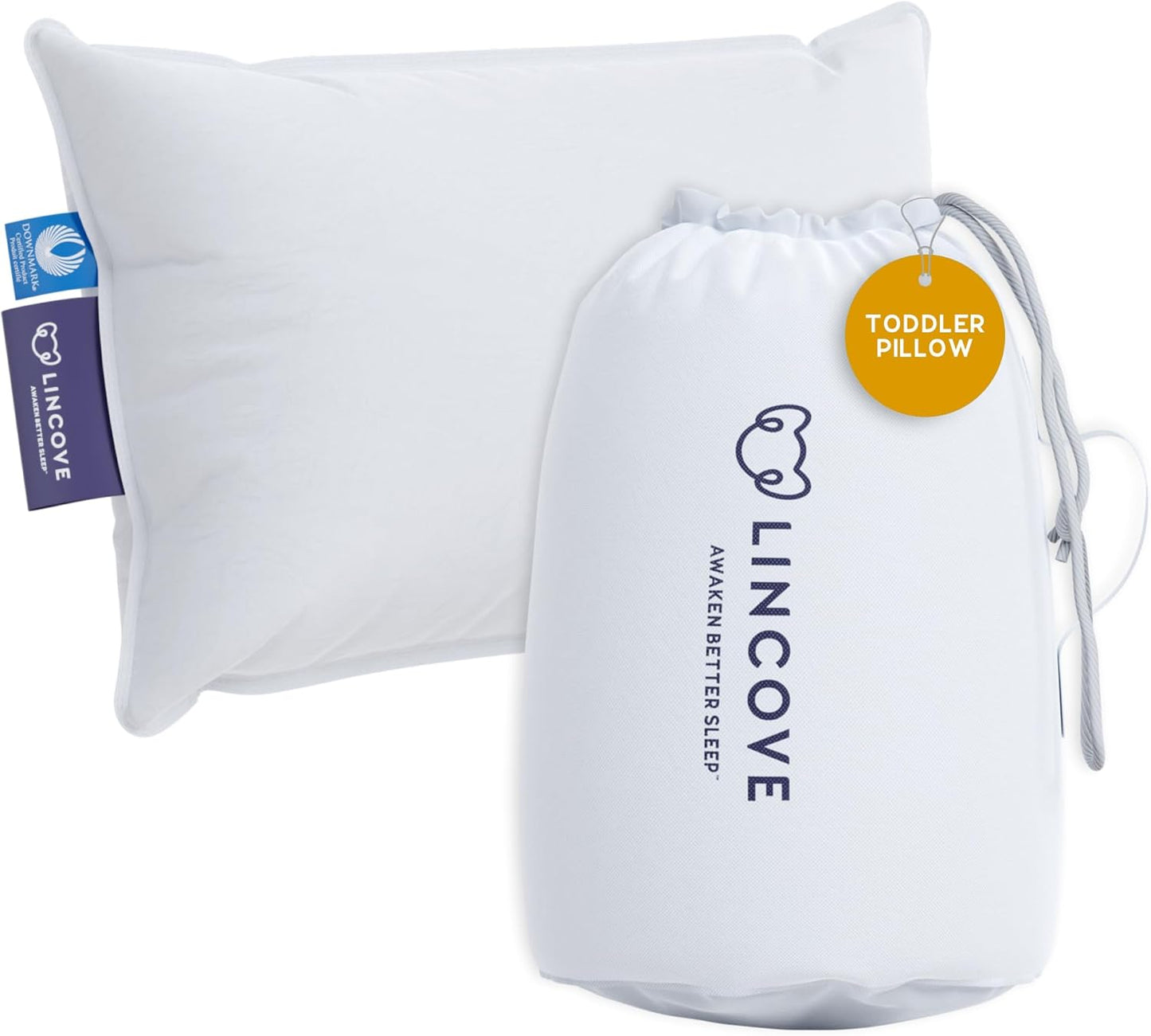 Lincove Canadian Down Toddler Pillow for Sleeping - Perfect for Kids Travel Pillow, Nap Time, Toddler Cot, Crib, Bed - 800 Fill Power, 100% Cotton Shell, 400 Thread Count (13 x 18)