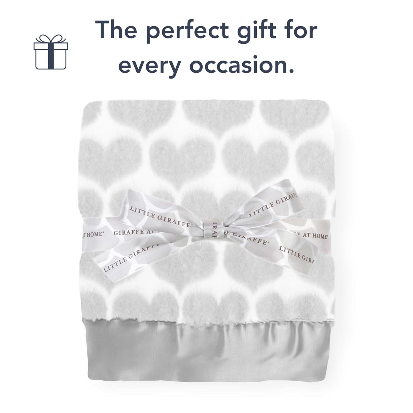 Little Giraffe Baby Blanket - Luxe Soft Blanket with Satin Trim - Baby Stroller Blanket - Newborn Baby Essentials & Baby Gifts - 29"x35" - Heart Army Silver