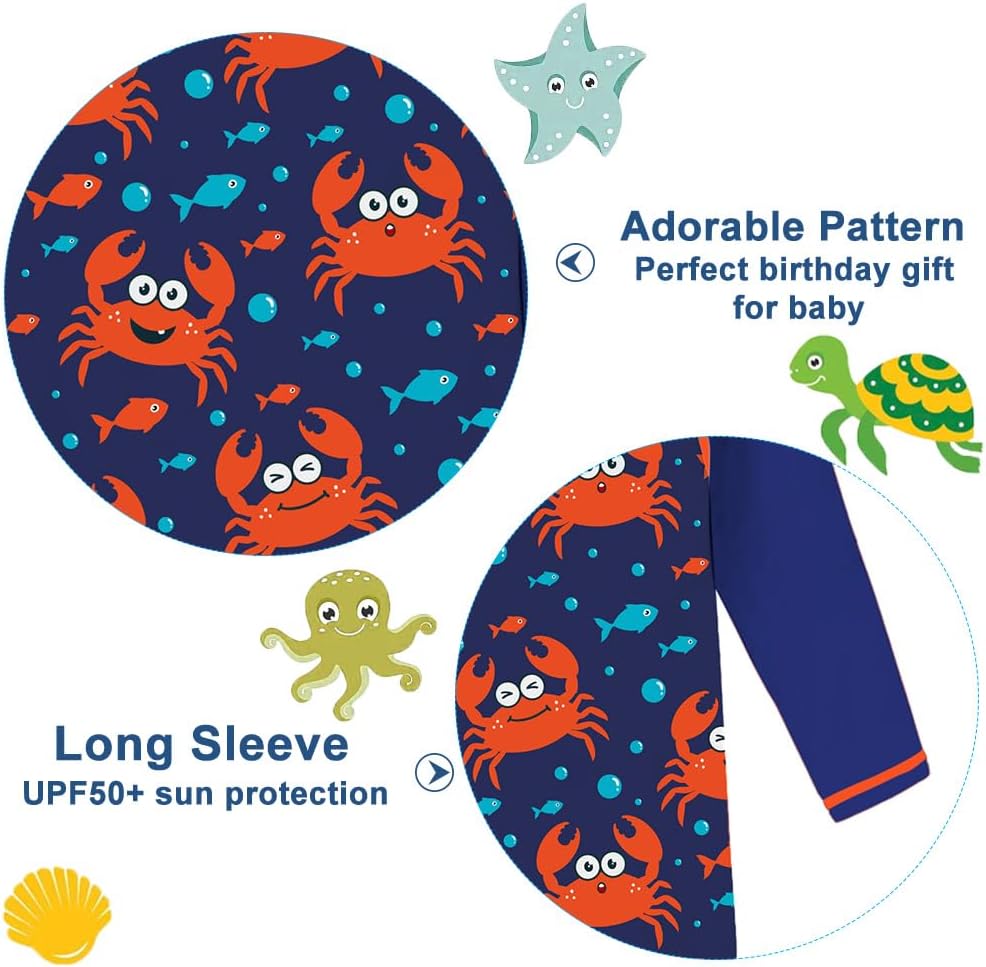 Funnycokid Baby Swimsuit Boy Toddler Bathing Suit Rash Guard UPF 50+ Swimwear 6 Months-4T