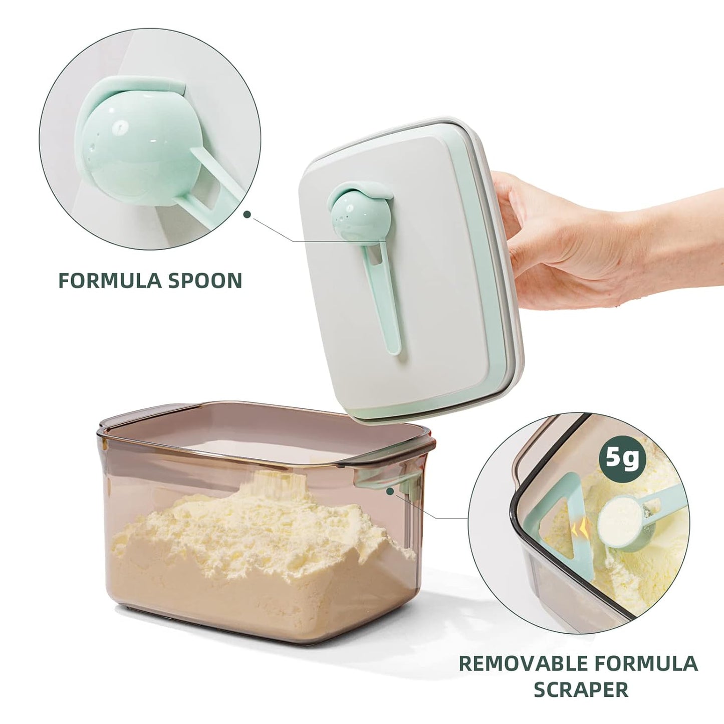 1700ml Airtight Formula Container Pop Up Milk Powder Container Formula Dispenser, 21OZ, 1.32LB, 600g, Brown