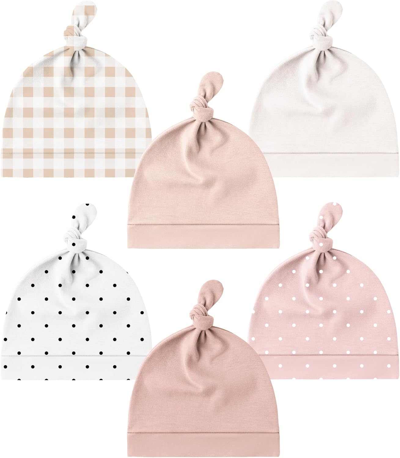 Konssy 6 Pack Baby Newborn Hats Set Knot Beanie Hats Soft for Infant Baby Girls Boys Caps 0-6 Months