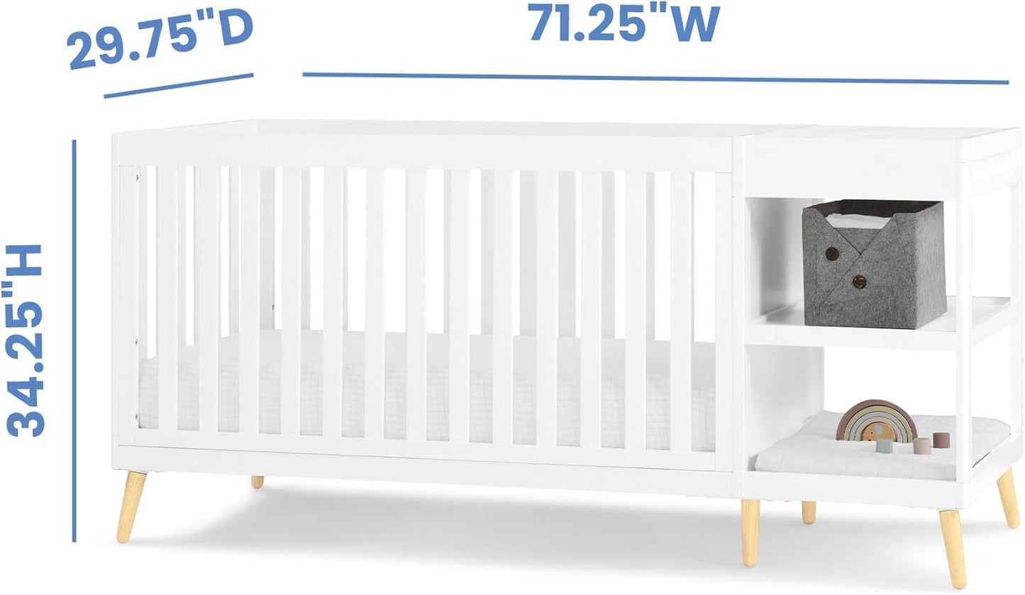 Delta Children Essex 4-in-1 Convertible Crib and Changer, Bianca White w/Natural