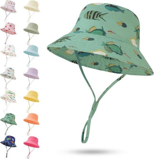 Baby Sun Hat 0-6 Years Toddler Boys Girls Adjustable Bucket Hats Kids Bucket Hats UPF 50+ Wide Brim Beach Swim Pool