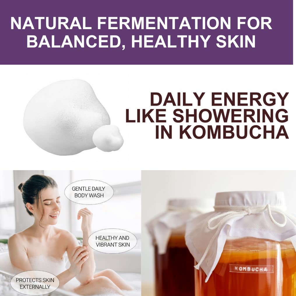 BALANCE YOUR BIOME Kombucha Glass-Skin Moisturizing Body Wash, K-Beauty,Fermented soybean, barley, Pear Juice, Pomegranates,12 Vitamins, Nurishing, Cleansing, 16.9 fl.oz.500ml, No Silicone