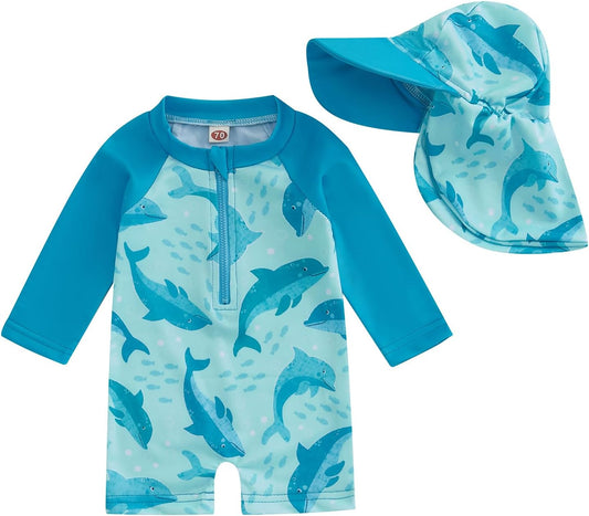 Hnyenmcko Baby/Toddler Boy Rash Guard Swimsuit Long Sleeve One Piece Zipper Swimwear Sunsuit Infant Bathing Suit Beachwear