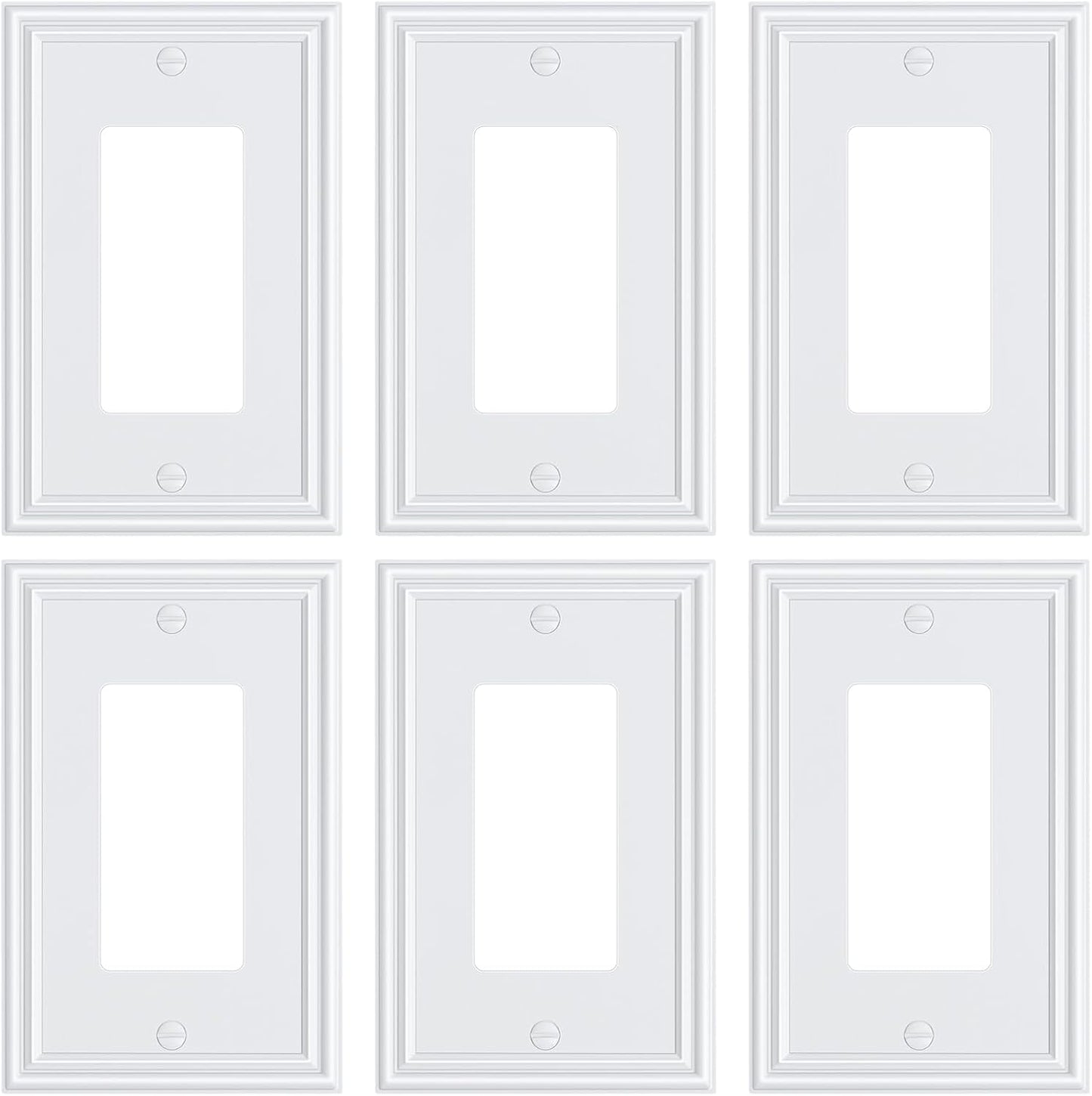 6-Pack Decorator Outlet Cover Plate, White Decorative Switch Plates and Outlet Covers, Durable Zinc Alloy Wall Plates for Electrical Outlets, Receptacle, GFCI Outlet, Dimmer Switch