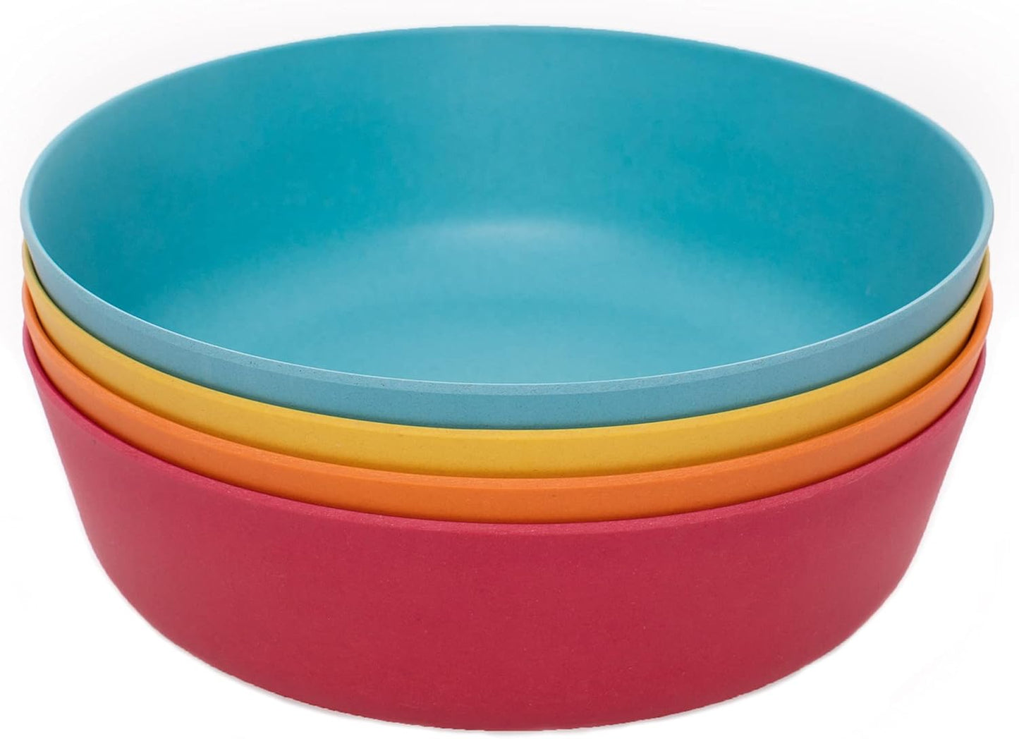 WeeSprout Bamboo Kids Bowls, Set of Four 15 oz Kid-Sized Dinnerware, Cereal, Leftovers & Snack Bowl, Dishwasher Safe (Blue, Yellow, Orange, & Red)