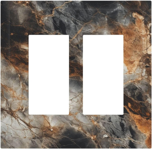 Brown Marble Granite Golden Lines Print Decorative Outlet Covers 2 Gang Double GFCI Rocker Electrical Wall Panels Light Switch Cover Plate for Bathroom Kitchen Decor
