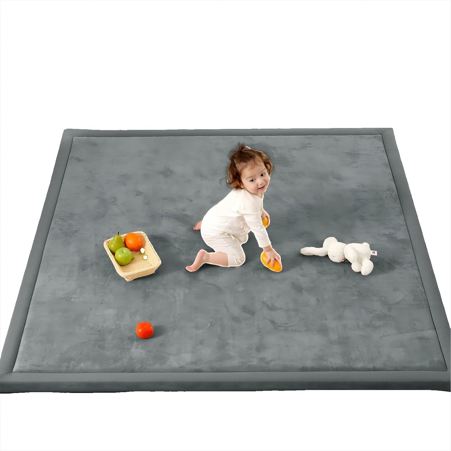 Ultra Soft Baby Play Mat,1.3" Thick Elasti-Foam 59"×71" Playpen Mat for Infants,Toddlers,Kids,Water-Repellent Coral Fleece Nursery Rug,Non-Slip Safe for Tummy Time&Crawling(Dark Grey)