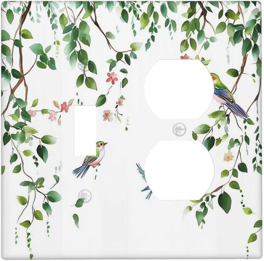 Wallplates Green Leaves Bird Eucalyptus Sage Plant 1 Toggle 1 Duplex Switch Plate Electrical Gfci Faceplate Decorative Light Switch Covers For Bed Room Living Room Decor