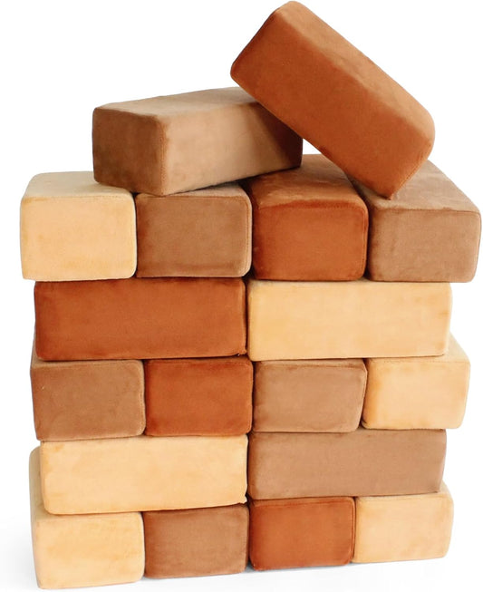 The Original Premium Plush Building Block for Kids - Certified Safe Foam Blocks in Luxuriously Soft Fabric Covers - Set of 24 (Desert)